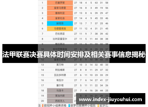 法甲联赛决赛具体时间安排及相关赛事信息揭秘