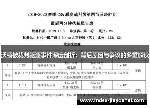 沃顿被裁判驱逐事件深度剖析：背后原因与争议的多重解读