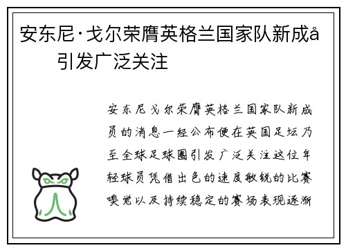 安东尼·戈尔荣膺英格兰国家队新成员引发广泛关注 安东尼·戈尔荣膺英格兰国家队新成员引发广泛关注
